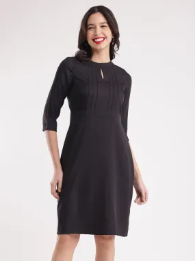 A-Line Solid Dress - Black