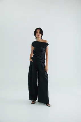 ASYMMETRIC NECKLINE PLEATED TOP