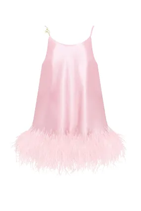 Bohemian pink feather-trimmed slip mini dress, Xo Xo