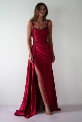 Cindy Pleated Bodice Gown | Burgundy