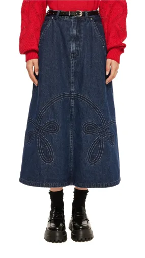 Corded Braiding Denim A-Line Skirt