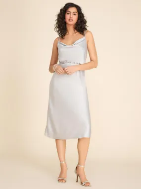 Cowl Neck Satin A-Line Midi Dress