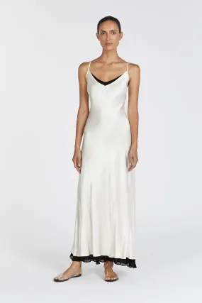 FAY CREAM SATIN V NECK SLIP MAXI DRESS