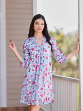 Floral A-line Dress - Blue