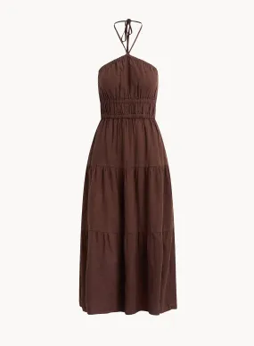 Gathered Halter Midi Dress - Cocoa Cabana