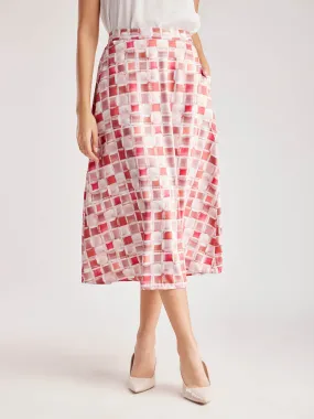 Geometric Print A-Line Skirt - Pink